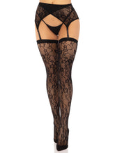 Leg Avenue Lace Stockings and Garterbelt Black Black Black Hosiery
