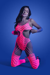 Wavelength Cutout Rhinestone Teddy Bodystocking (Neon Pink) – UV Reactive Lingerie > Clothes > Bodies and Playsuits