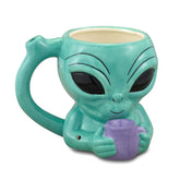Alien Ceramic Pipe Mug Teal Drinkware for 420 Party Fun Gag Gifts & Novelties