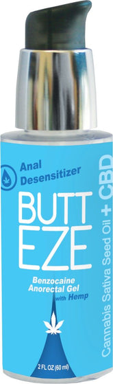 Butt Eze Anal Desensitizer Gel with Hemp 2 Fl Oz Pump Bottle Anal Lubricant