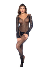 Celestial Sparkle Black Rhinestone Long Sleeve Bodystocking Bodystocking