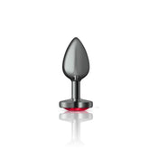 Cheeky Charms Gunmetal Butt Plug with Heart Red Jewel Small > Anal Range > Jewel Butt Plugs