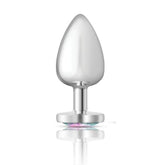 Cheeky Charms Silver Metal Butt Plug with Heart Clear Jewel Large > Anal Range > Jewel Butt Plugs