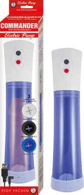 Commander Electric Penis Pump With Three Sleeve Sizes Blue PUMPS Male Electric