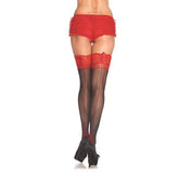 Corset Lace Top Black and Red Sheer Cuban Heel Stockings Hosiery