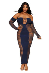 Dreamgirl Queen Size Denim Bodystocking Gown With Halter Chain Bodystocking