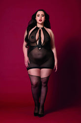 Fetish Garter Slip and Flogger Set Queen Size Black Lingerie > Clothes > Plus Size Lingerie