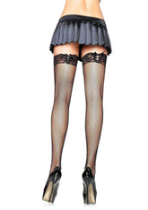 Fishnet Stockings with Corset Lace Top Black One Size Hosiery Hosiery