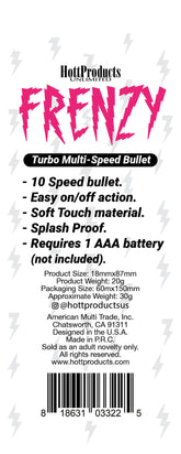 Frenzy Power Bullet Vibrator Black 10 Speed Splash Proof BULLETS