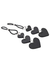 Heart Nipple Ties Black Faux Leather Sensual Adult Accessory Nipple Clamps