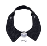 Heartbound Lace Day Collar with Silver Heart Lock for Adults Womens Leather