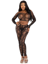 2 Pc Python Net Crop Top and Footless Tights (Black) – Lingerie Set Black One Size > Clothes > Lingerie Sets