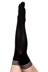 Kixies DanaLynn Black Ribbed Thigh High Stockings Size D Hosiery