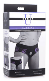 Lace Envy Crotchless Panty Harness Black Purple Adult Lingerie Harnesses & Strap-Ons