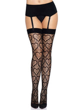 Leg Avenue Black Heart Net Thigh High Stockings One Size Hosiery