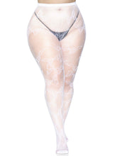 Leg Avenue Butterfly Net Plus Size White Tights for Women Hosiery