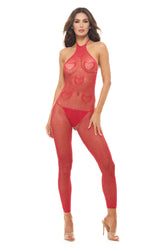 Love Stroke Stones Heart Bodystocking with G-String Red OS Bodystocking