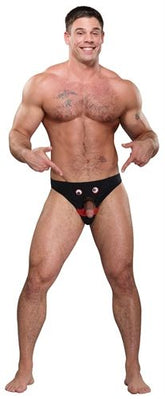 Mr Nose Bikini Thong With Googly Eyes And Mustache Design Black Mens Costumes