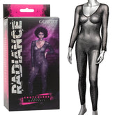 Radiance Crotchless Full Body Suit Black Mesh with Rhinestones, One Size Bodystocking