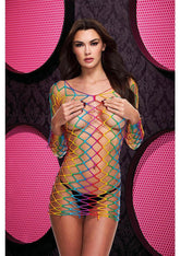 Rainbow Fishnet Mini Dress Lingerie One Size Flirty Wear > Clothes > Dresses and Chemises