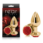 Rear Assets Rose Medium Gold 8.9 cm Metal Butt Plug with Rose Base > Anal Range > Jewel Butt Plugs