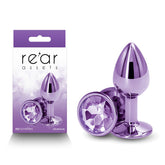 Rear Assets Small Purple 7.1 cm Metal Butt Plug with Gem Base > Anal Range > Jewel Butt Plugs