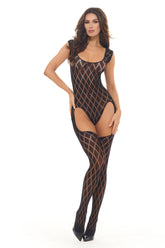 Rene Rofe Diamond Hour Black Bodystocking Lingerie One Size Bodystocking