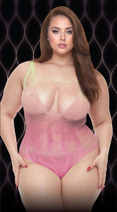 Rosy Sunset Lace And Fishnet Bodysuit For Women Intimates Bodystocking