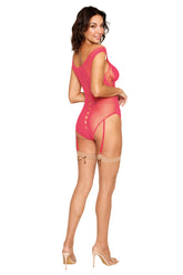 Seamless Watermelon Garter Teddy Lingerie With Rhinestone Accents Teddies