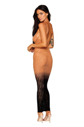 Seamless Zebra Knit Bodystocking Gown In Black And Copper Bodystocking