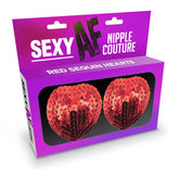 Sexy AF Red Sequin Reusable Nipple Pasties - Couture Red Hearts Pasties