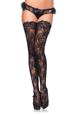 Stay Up Floral Lace Black Thigh Highs Hosiery One Size Hosiery