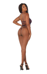 Stretch Lace Halter Teddy With Adjustable Strappy Back In Eggplant Teddies