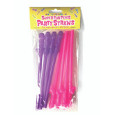 Super Fun Penis Party Straws Set of 8 Pink and Purple Dicky Straws Party Supplies