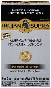 Trojan Supra Bareskin Non-Latex Ultra Thin Condoms 6 Pack Condoms