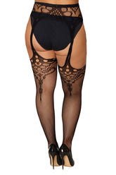 Novelty Queen Size Garter Hose (Black) – Fishnet Lace Pantyhose Default Title > Clothes > Plus Size Lingerie