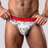 Male Power Sheer Prints Christmas Thong (Large/XL) – Sheer Men’s Underwear Multi Holiday Items