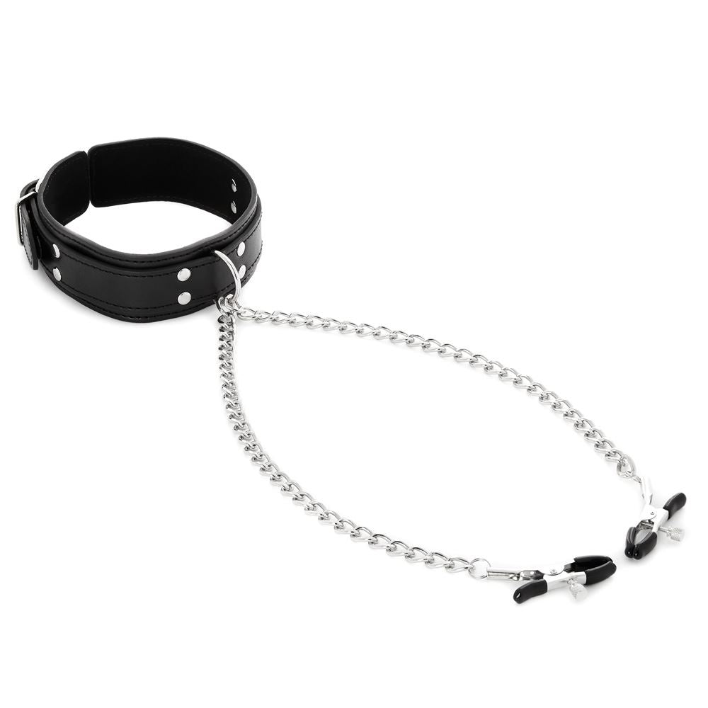 Vegan Leather Collar with Adjustable Nipple Clamps – Soft Vegan Leather Adjustable Collar with Clamps > Sex Toys > Nipple Clamps