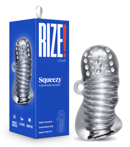 Rize Squeezy (Clear) – Textured Male Masturbator Sleeve Strokers - Manual