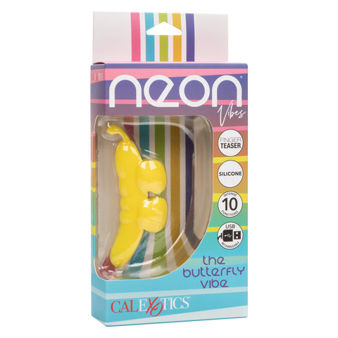 Neon Vibes The Butterfly Vibe Yellow Silicone Finger Teaser with 10 Functions and Rechargeable Finger Stimulator