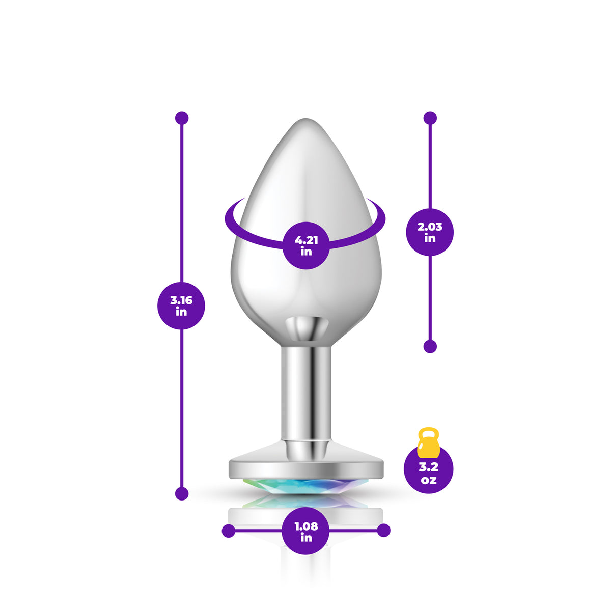 Cheeky Charms Silver Round Butt Plug with Clear Iridescent Jewel Medium (8.03cm) > Anal Range > Jewel Butt Plugs