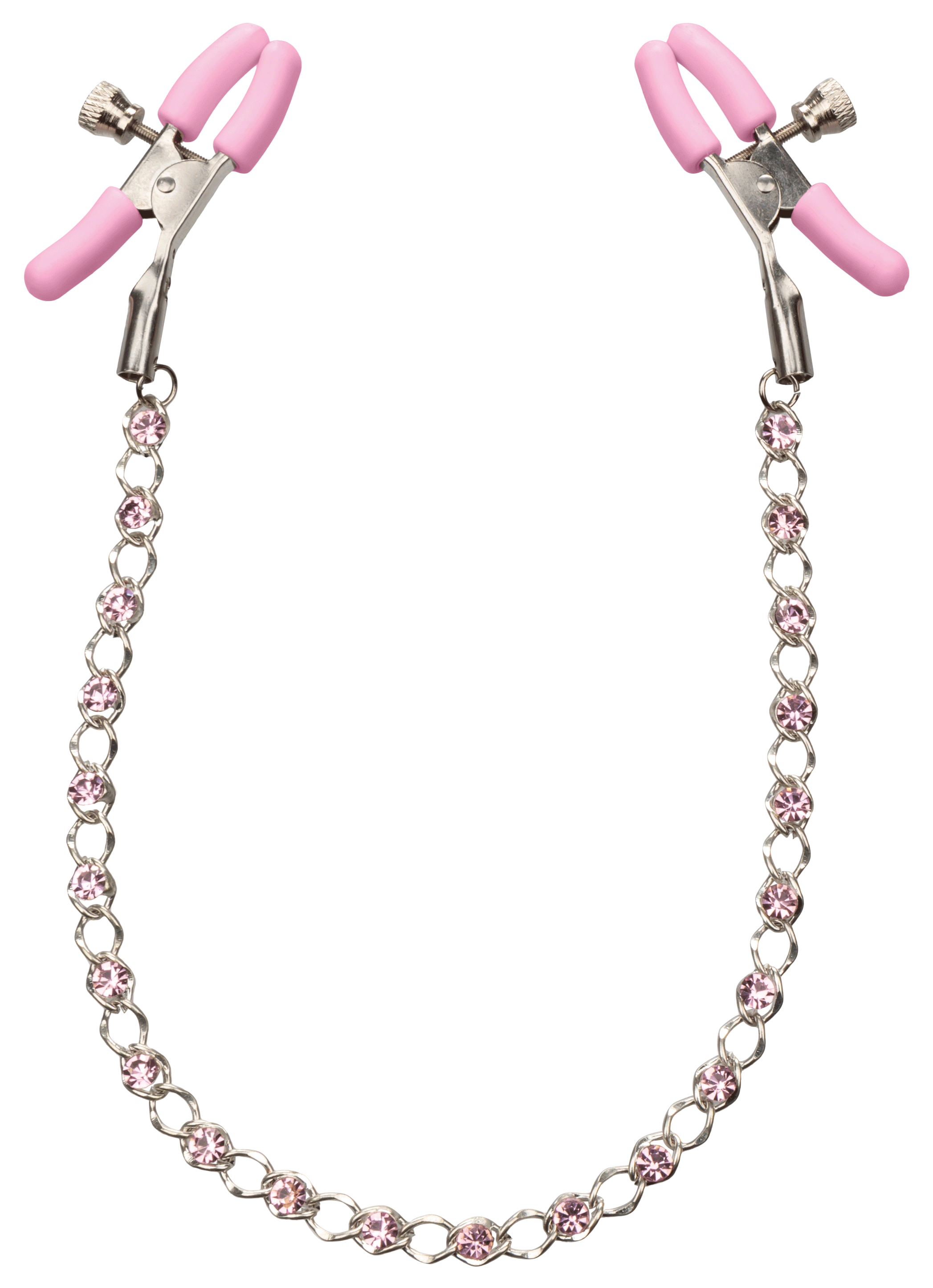 Nipple Play Crystal Chain Adjustable Nipple Clamps with Pink Silicone Coating and Sparkling Crystals Nipple Clips