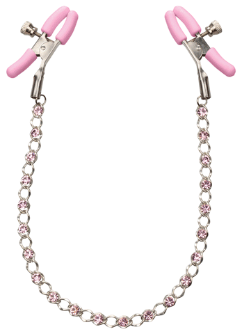 Nipple Play Crystal Chain Adjustable Nipple Clamps with Pink Silicone Coating and Sparkling Crystals Nipple Clips