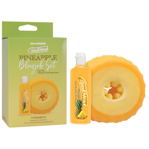 Goodhead Pineapple Blowjob Set – Textured ULTRASKYN Open-Ended Stroker Yellow > Sex Toys For Men > Masturbators > Manual