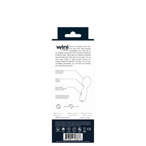 Wini Rechargeable Mini Wand Massager Black with 10 Vibrations Electric Massager