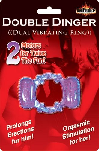 Purple Double Dinger Vibrating Cock Ring with Dual Bullets Purple Cock Rings Vibrating