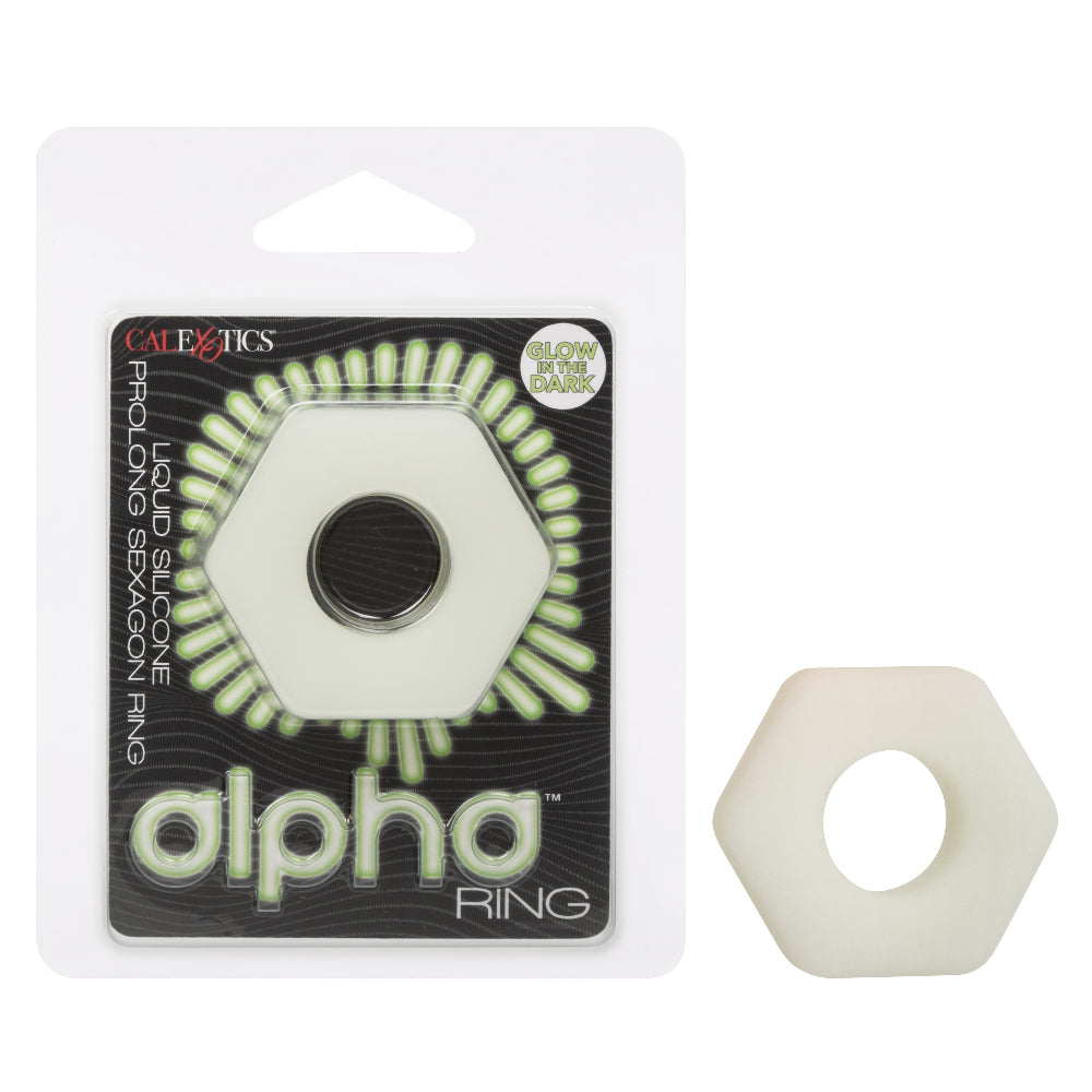 Alpha Glow-In-The-Dark Liquid Silicone Prolong Sexagon Ring White Medium White > Cock Ring > Single