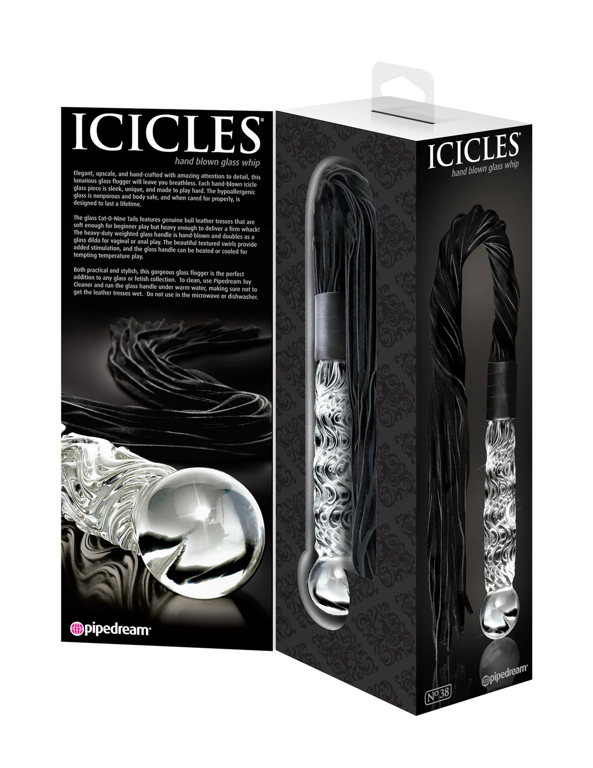 Black leather with packaging displaying 'ICICLES' branding on a white background