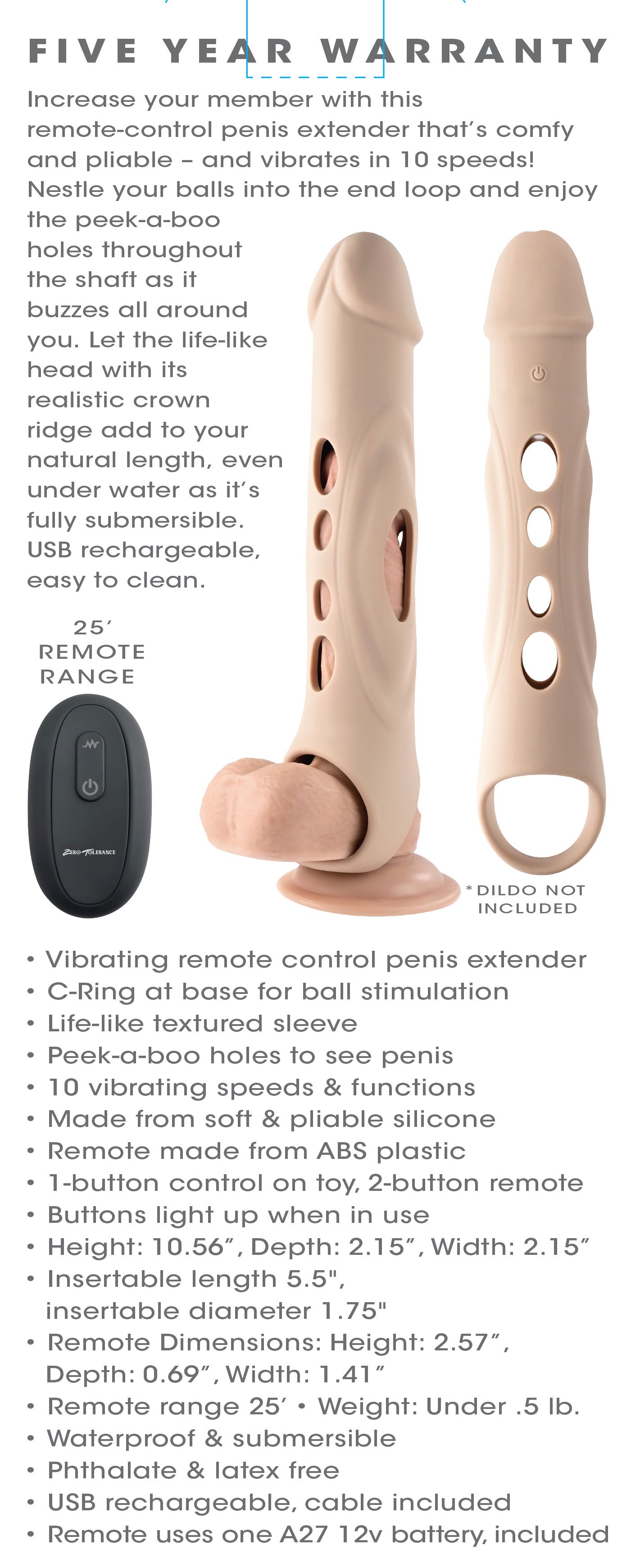 Zero Tolerance Big Boy 8 Inch Insertable Penis Extender with Remote Control > Sex Toys For Men > Penis Sleeves