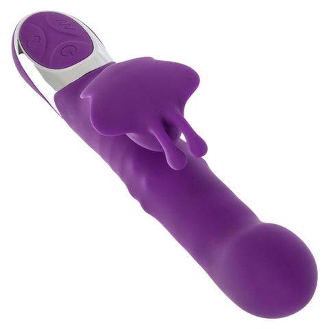 Enchanted Flutter Purple Silicone Thrusting and Rotating Beaded Shaft with Fluttering Teaser, 12 Vibration Functions, USB Rechargeable, Waterproof IPX7, 7.5 Inch VIBRATORS-RABBIT